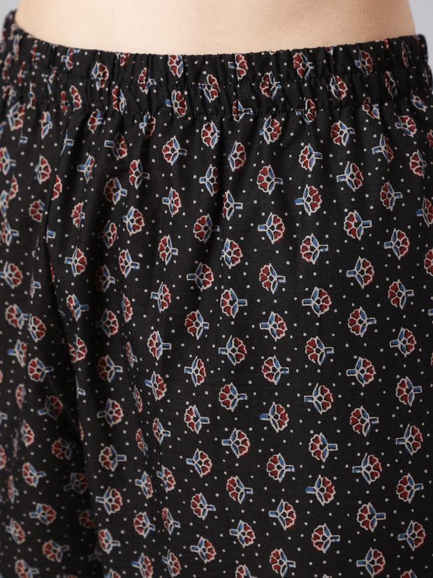 Women Black Ethnic Printed Kurta With Trouser And Dupatta