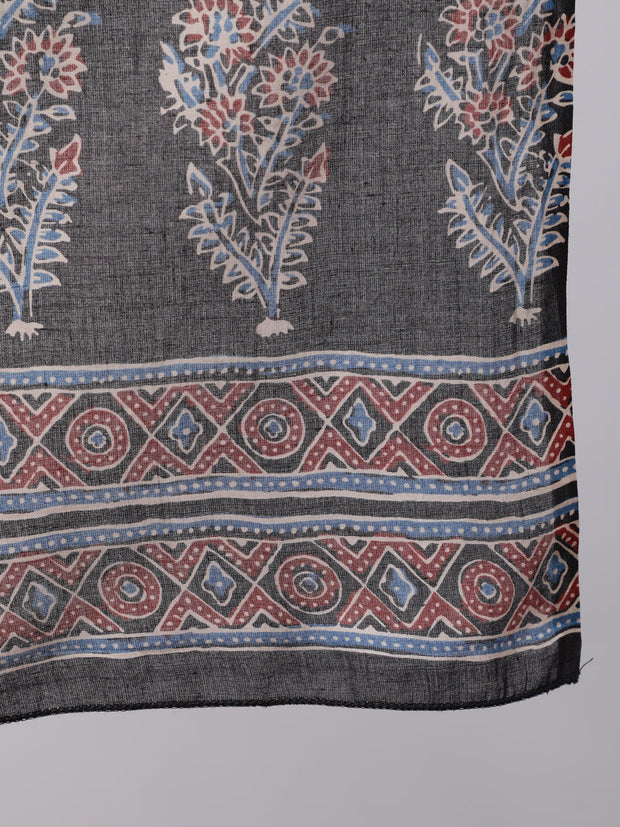 Women Black Ethnic Printed Kurta With Trouser And Dupatta