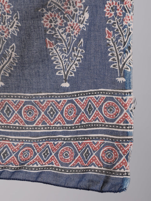 Women Blue Ethnic Printed Kurta With Trouser And Dupatta
