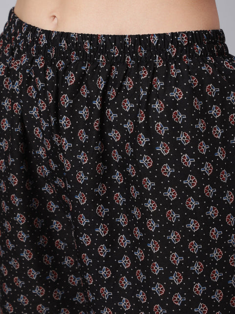 Women Black Ethnic Printed Kurta With Trouser And Dupatta