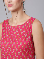Women Pink Ethnic Printed Straight Sleeveless Kurta