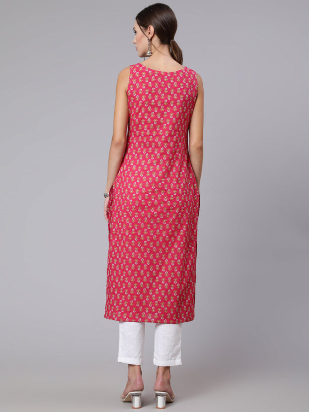 Women Pink Ethnic Printed Straight Sleeveless Kurta