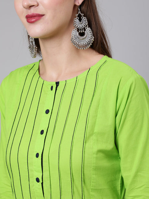 Women Green Solid Kurta And Trouser With Printed Dupatta