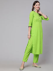 Women Green Solid Kurta And Trouser With Printed Dupatta