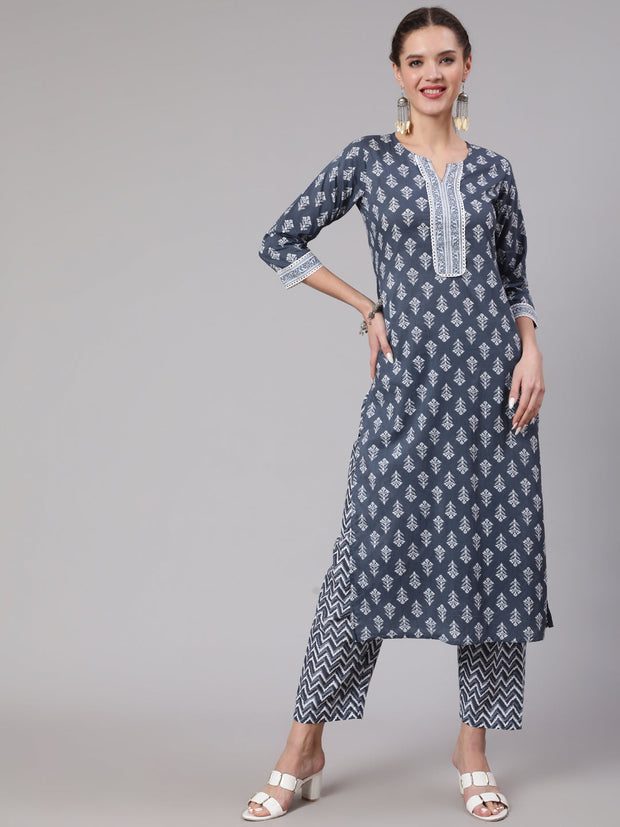 Women Grey Printed Straight Kurta And Palazzo