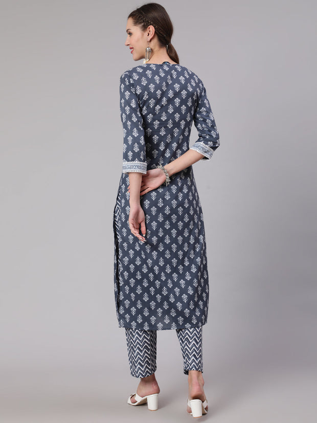 Women Grey Printed Straight Kurta And Palazzo