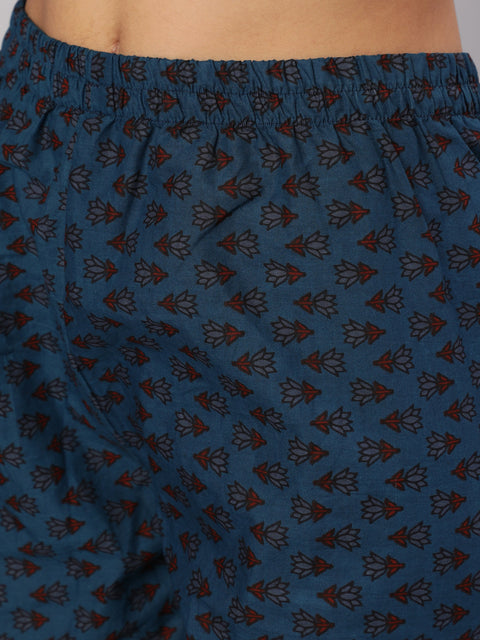 Women Blue Floral Printed Kurta With Trouser