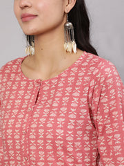 Women Pink Ethnic Printed Straight Kurta With Trouser