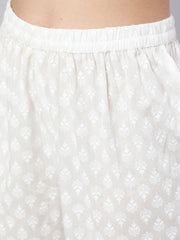 Women Off White Ethnic Printed Kurta With Palazzo And Dupatta