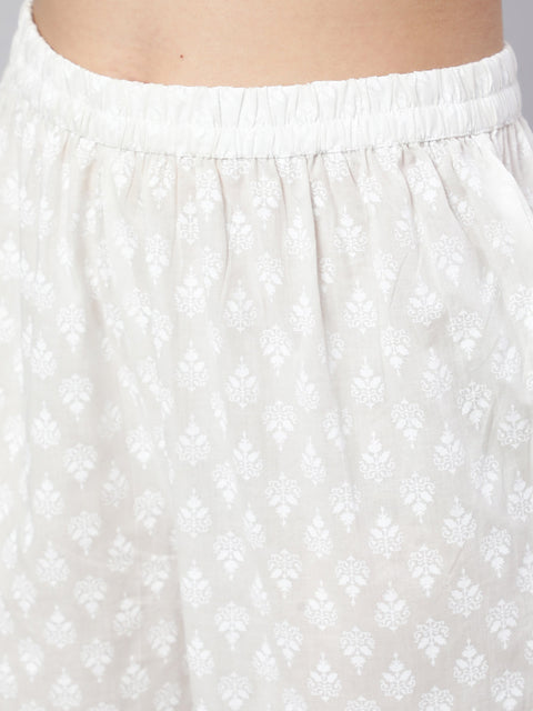 Women Off White Ethnic Printed Kurta With Palazzo And Dupatta