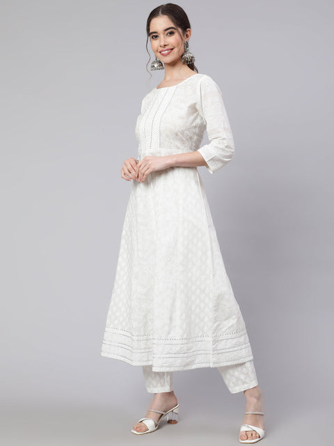 Women Off White Ethnic Printed Kurta With Palazzo And Dupatta