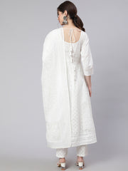 Women Off White Ethnic Printed Kurta With Palazzo And Dupatta