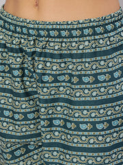 Women Teal Blue Printed Straight Kurta With Trouser