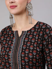 Women Black Ethnic Printed Straight Kurta With Trouser