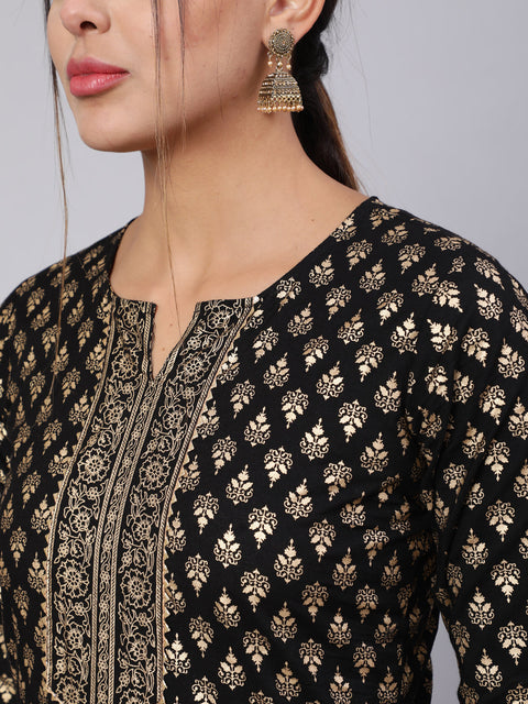 Women Black Ethnic Printed Kurta With Palazzo And Dupatta