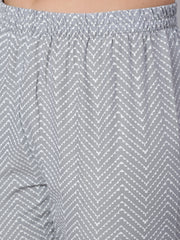 Women Grey Ethnic Printed Straight Kurta With Trouser