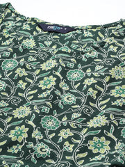 Women Green Floral Printed Kurta With Sharara And Dupatta