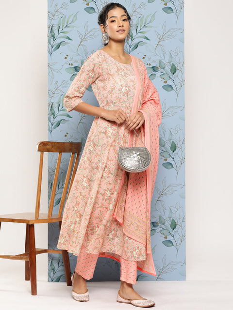 Women Pink Ethnic Printed Kurta With Palazzo And Dupatta