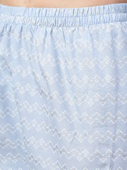 Women Blue Ethnic Printed Straight Kurta With Trouser And Dupatta