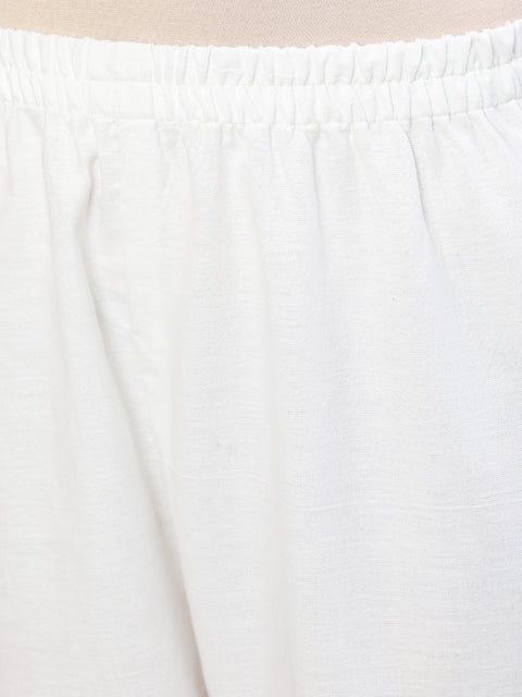 Women White Solid Pant With Lace Details