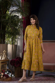 Women Yellow Floral Printed Flared Dress