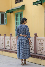 Women Grey Ethnic Printed Flared Dress