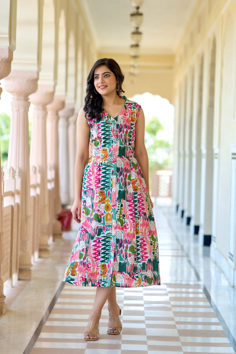 Women Multi colure Printed Sleeveless A-Line Dress Nayo Clothing Women Multi colure Printed Sleeveless A-Line Dress Nayo Clothing