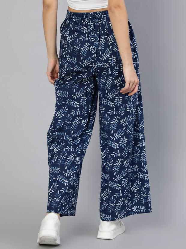 Women Blue Printed Plazo With Side Pockets