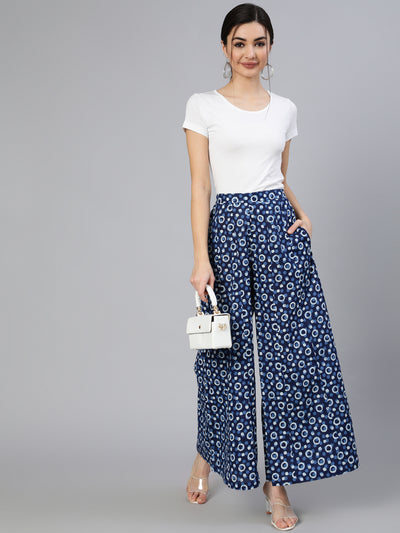 Women Blue Panelled Plazo With Side Pockets