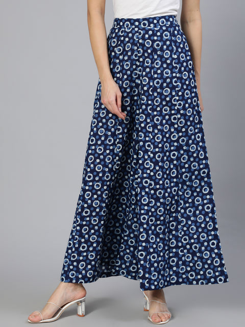 Women Blue Panelled Plazo With Side Pockets