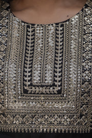 Women Black Embroidered Straight Kurta With Palazzo And Net Dupatta