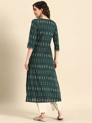 Women Green Embroidered Yoke Desgin Straight Kurta