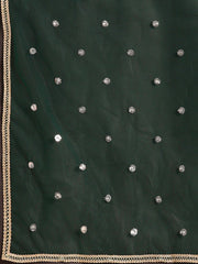 Women Green Embroidered Straight Kurta With Palazzo And Net Dupatta