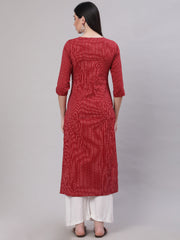 Women Maroon Embroidered Yoke Desgin Straight Kurta