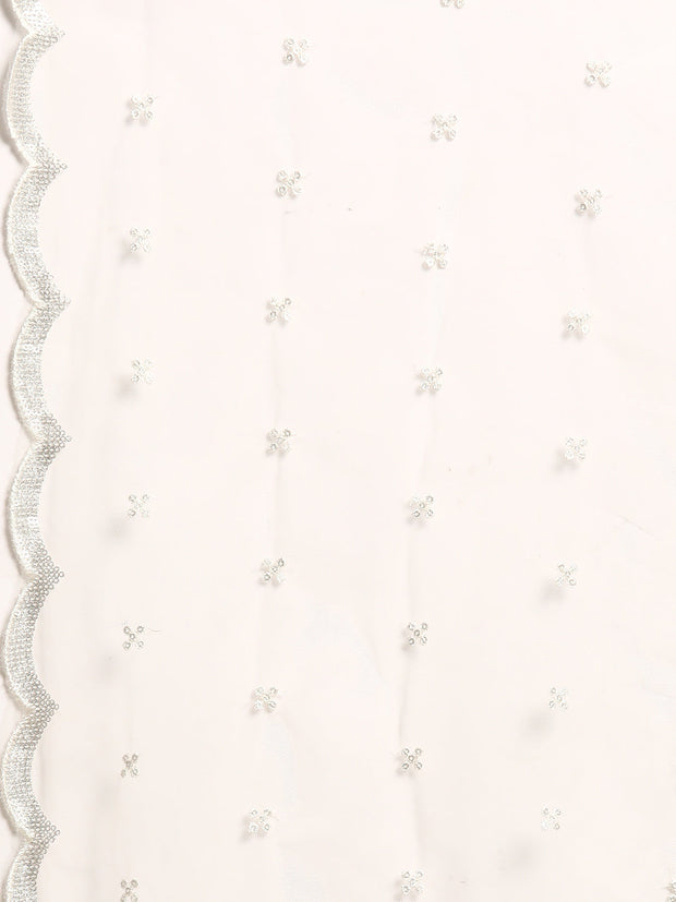 Women White Embroidered Straight Kurta With Palazzo And Net Dupatta