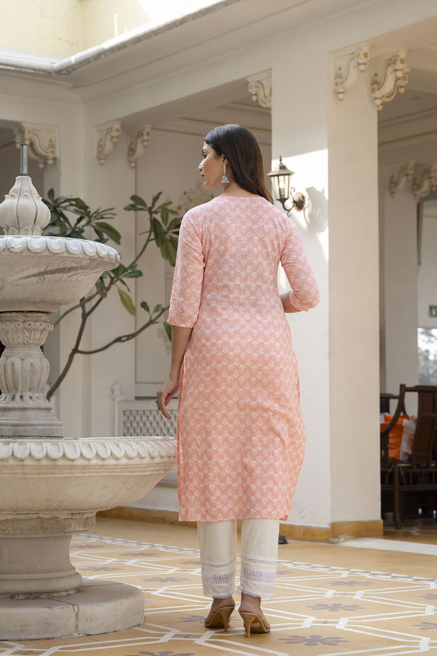 Women Pink Embroidered Straight Kurta With Trouser And Dupatta