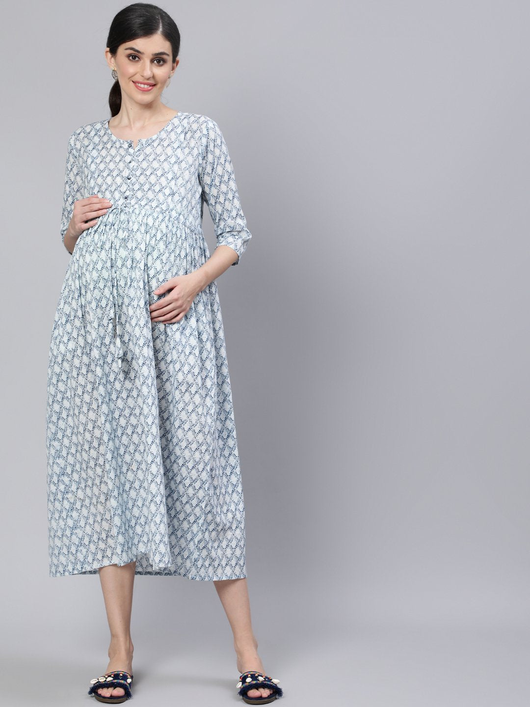 Buy Olive Green Hand Block Printed Cotton Maternity Dress | PN117/MPRT9 |  The loom