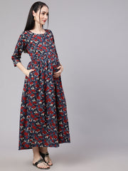 Women Multi Ethnic Printed Flared Maternity Dress