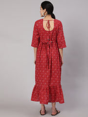 Women Maroon Printed Flared Maternity Dress