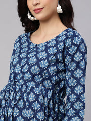 Women Blue Floral Printed Flared Maternity Dress