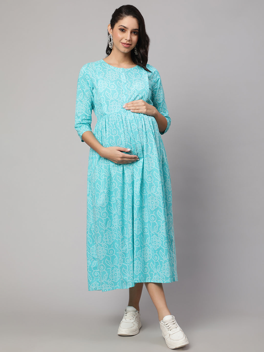 Women Sky Blue Printed Flared Maternity Dress – Nayo Clothing