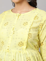 Women Lemon Yellow Printed Maternity Dress