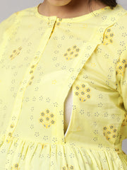 Women Lemon Yellow Printed Maternity Dress