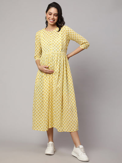 Women Cream Printed Maternity Dress