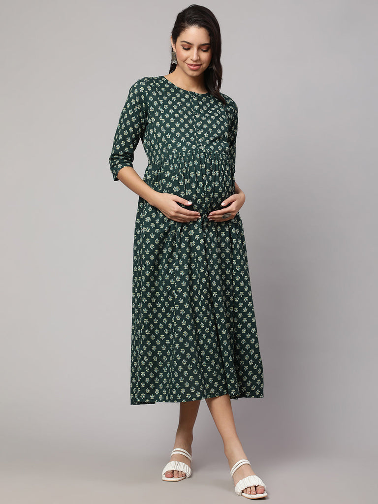 Women Green Ethnic Printed Maternity Dress Nayo Clothing Women Green Ethnic Printed Maternity Dress Nayo Clothing