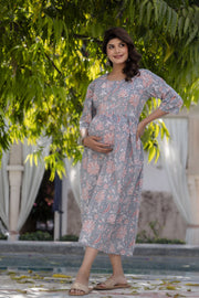 Women Grey Floral Printed Maternity Dress