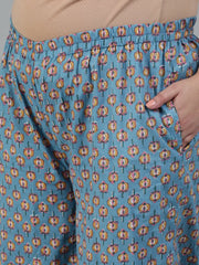 Women Blue Pure Cotton Floral Printed Regular Kurta With Trousers & Dupatta