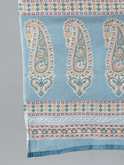 Women Blue Pure Cotton Floral Printed Regular Kurta With Trousers & Dupatta