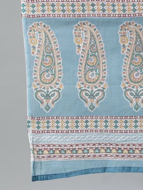 Women Blue Pure Cotton Floral Printed Regular Kurta With Trousers & Dupatta