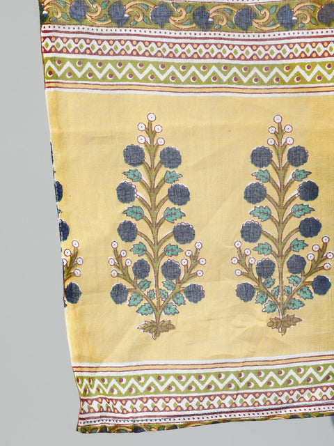 Women Navy Blue & Yellow Floral Printed Straight kurta with Plazo & Dupatta